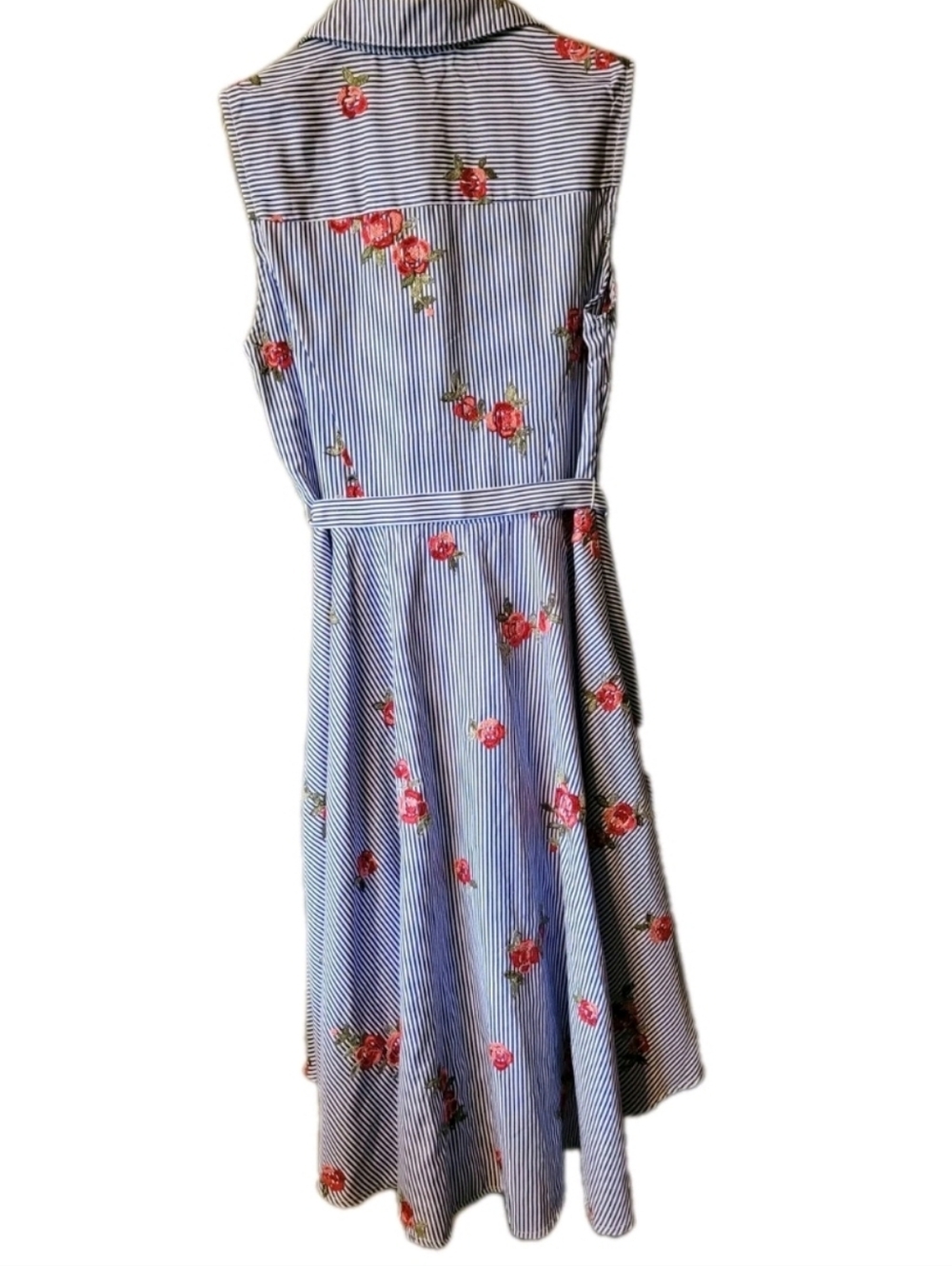 Blue Striped Sleeveless Shirt Dress Sz 6 Rose Embroidery Clean Girl Soft Girl - Picture 5 of 5
